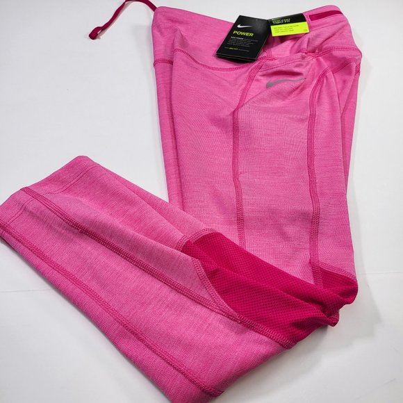 Nike Power Leggings Women's Dri Mid Rise Tight Fit Fast Crop Pink CZ9238-615 - Picture 3 of 7